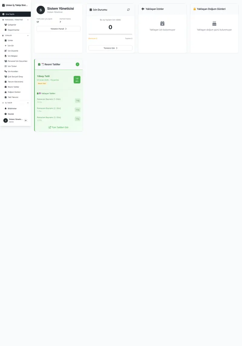 Sentegra Personel Takip Sistemi Dashboard